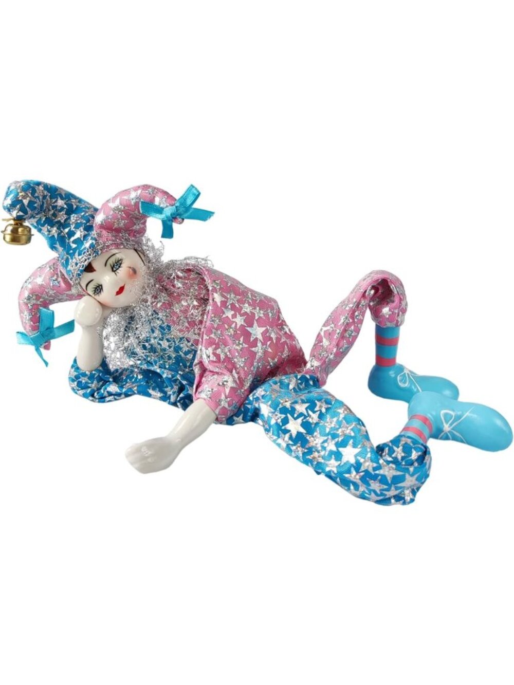 Vintage 14" Porcelain Clown Doll Figurine, Hand-Painted Collectible Toy Gift